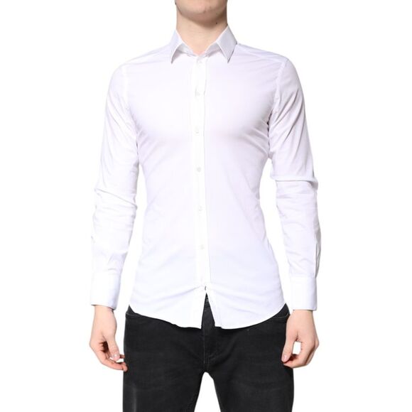 Dolce & Gabbana White Cotton GOLD Dress Formal Collared Men's Shirt